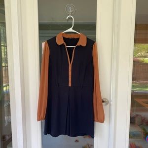 Navy and Brown Mini Collar Dress